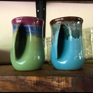 Set of 2 Handmade Hand Warmer Mugs by Clay In Motion Left Hand Ceramic Pottery